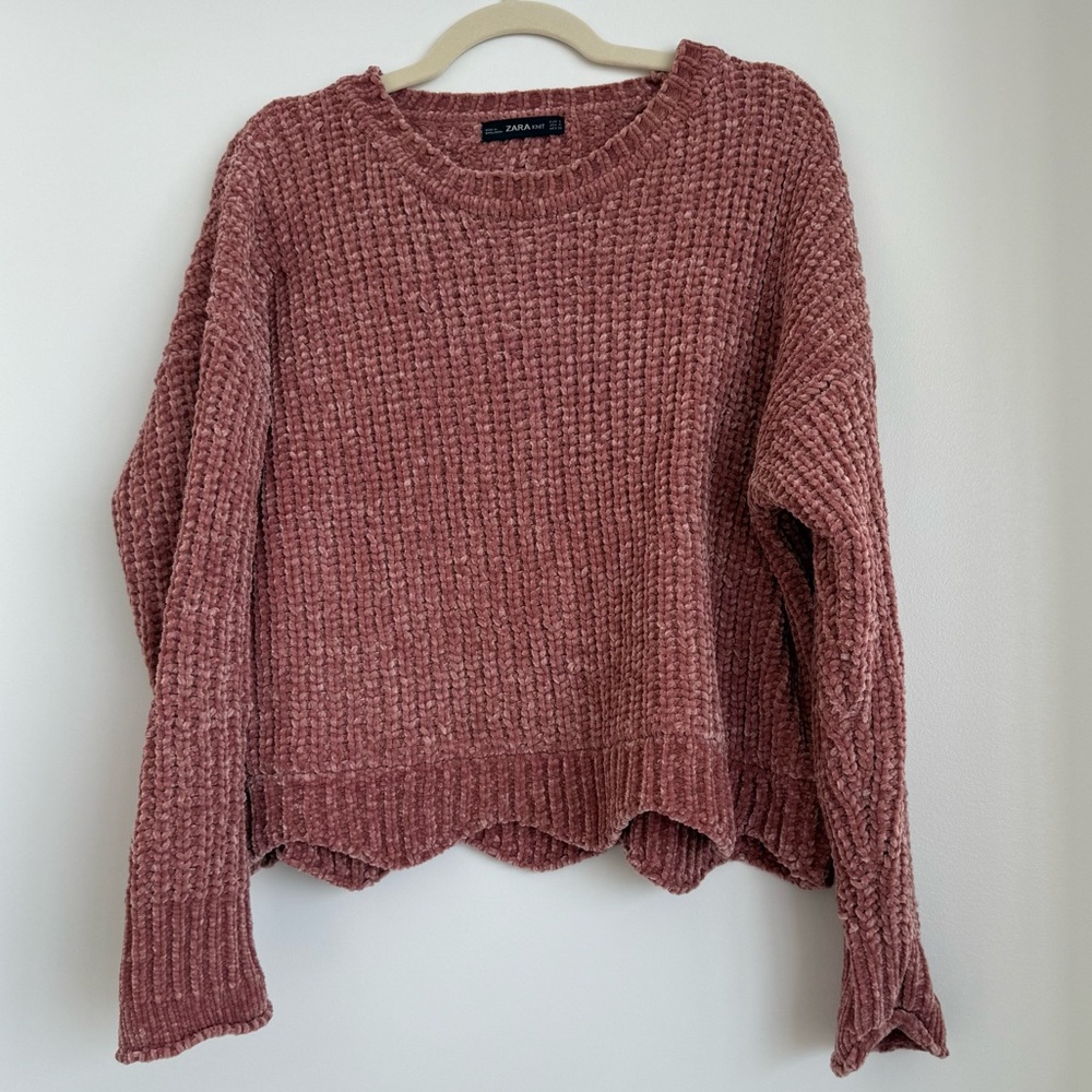Zara Ribbed Chenille Sweater in Dusty Rose